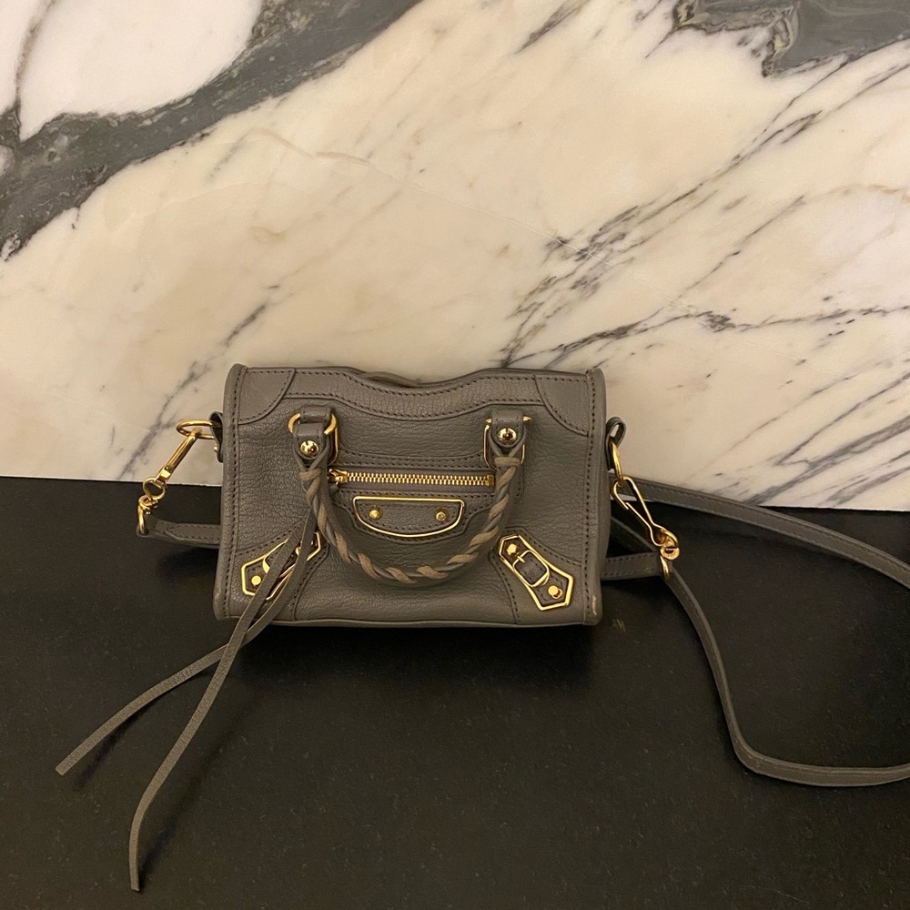 BALENCIAGA gray/gold city classic metallic edge bag